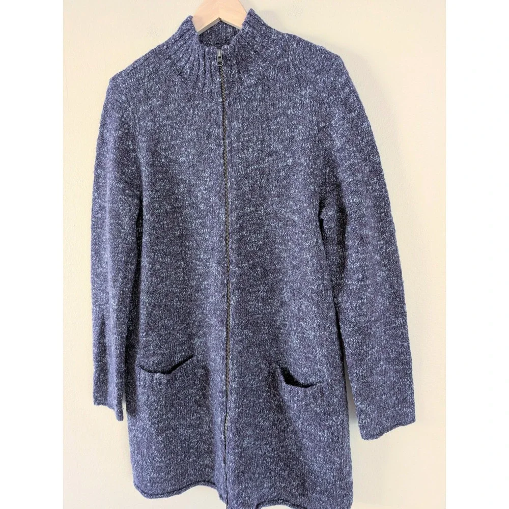 J.Jill Wool Alpaca Blend Full Zip Long Cardigan Purple Marled L‎ Lagenlook Boho